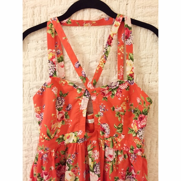 LF Strappy Floral Orange Mini Dress Strappy Medium - Picture 2 of 3